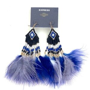 NWT Express Blue and White Feather Statement Earrings💙🪶